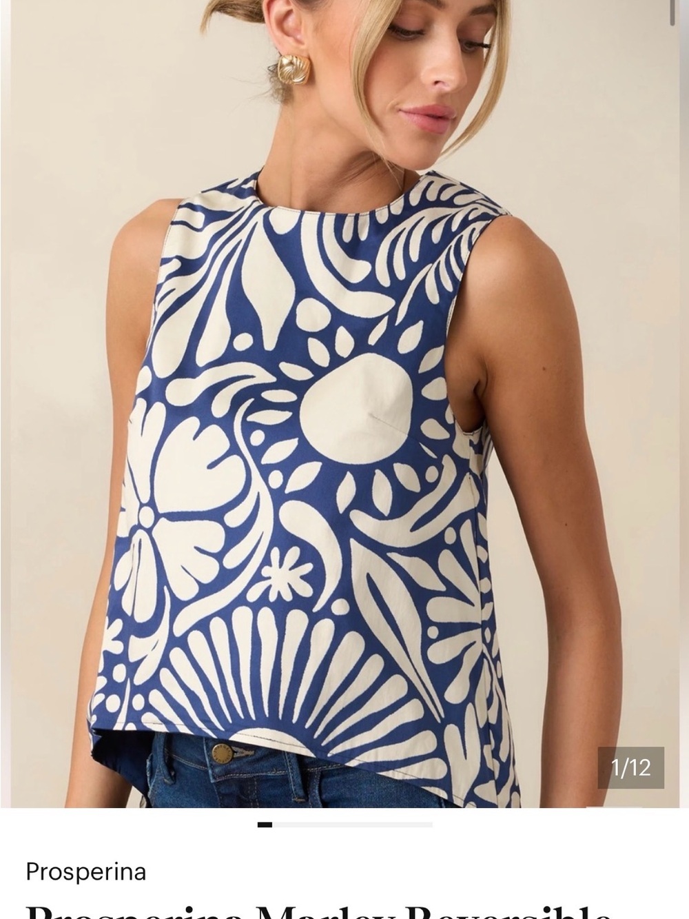 Prosperina blue & White Printed Sleeveless Top double sided